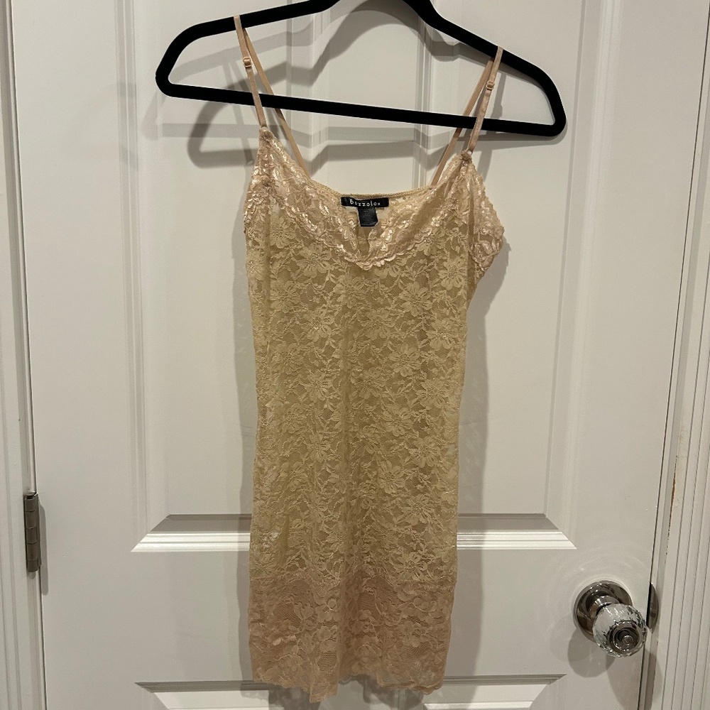 Bozzolo Lace Slip Mini Dress Champagne Nude Cami Size Small